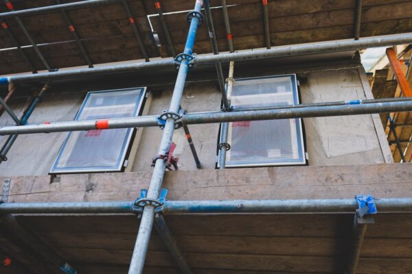 close view of scaffolding attach to the building