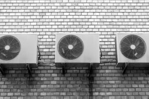 wall, fan, air conditioner, box, metal, building, brick wall, cooling, air conditioner, air conditioner, air conditioner, air conditioner, air conditioner